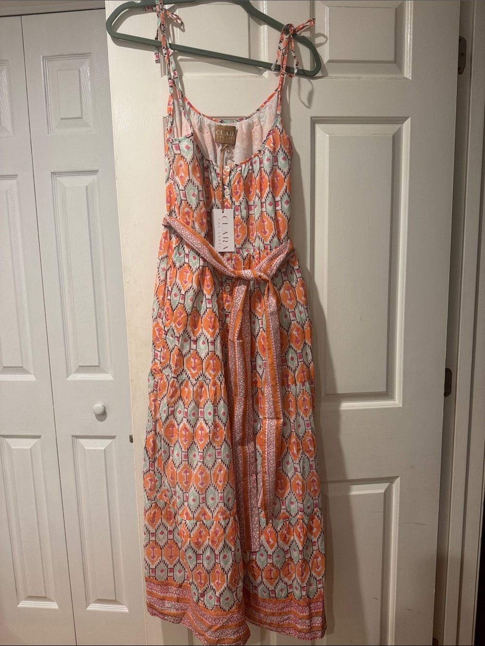 Clara the Label Vintage Orange Geometric Tie-Strap Maxi Dress